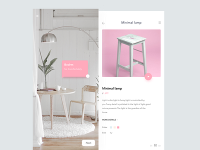 An App of e-commerce-detail app e commerce furniture lamp layout minimal pink shopping cart short rent store ui ux