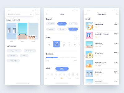 Short rental App date filter house layout minimal rent short rental ui ux