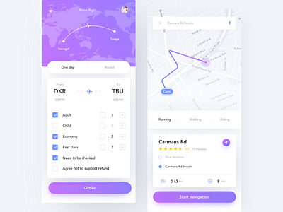 Travel App air ticket distance fly layout location navigation bar order plane ui ux