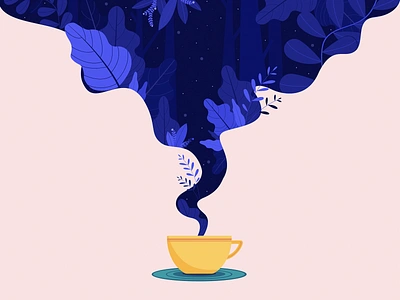 Dreaming over my cup of coffee blue coffee design digital painting drawing freebie freebies illustration pastel plants sketch sky smoke space stars ui ux vector welcome screen