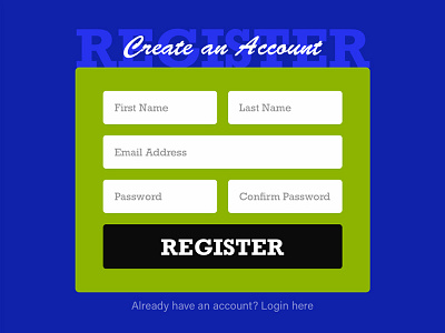 Register Form create an account register ui
