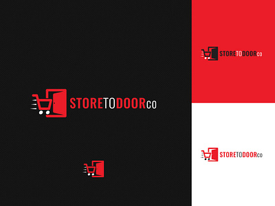STORETODOORco black door logo design red service shipping shopping store logo