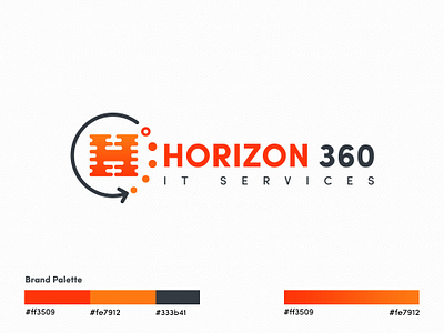 Horizon 360 360 black branding circle compass horizon it it company it logo it services logo microprocessor orange sunset tech logo