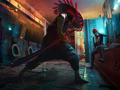 Relaxed art concept art cyberpunk digitalart digitalpainting drawing fight illustration paint painting sword