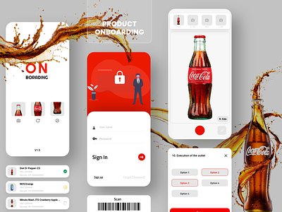 Product On Boarding app iOS 2020 Red White app clean coca cola cocacola coke cooldrink creative design drinks flat kalarmoon minimal on boarding pepsi product design tool ui
