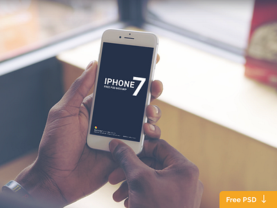 White iPhone 7 Holding in Hand Mockup for Free Psd - Download 7 apple free freebie ios iphone mockup mockups plus psd smartphone