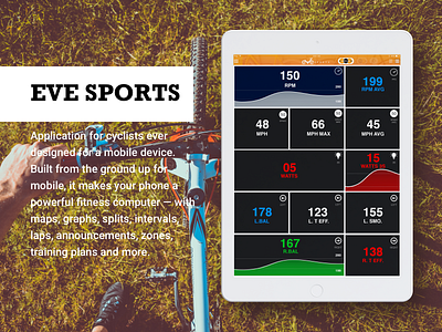 eveSPORTS iPad app for ebike riders 2019 bike creative cycle cycling dashboard design designer electric flat freelance designer ios ipad kalarmoon outdoor rajeev scooter ui uiux