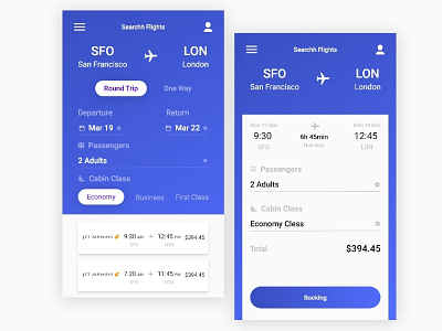 Flight Ticket Booking app design flight interaction interface material mobile simple ticket transition ui