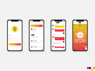 Jester App Idea app bright colorful concept jester layout logo messaging red yellow
