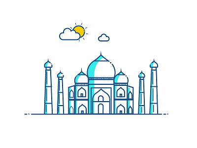 Taj Mahal illustration india. line art taj mahal wonders