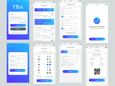Y Bus | Bus booking bus bus booking karthi mobile mobile app mobile app design mobile ui payment method select seats sign in sign up ticket ticket booking travel
