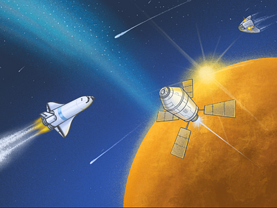 Visit the space animation apolo astronaut clean design digitaldraw draw graphic design illustration planet rocket satelite space ui