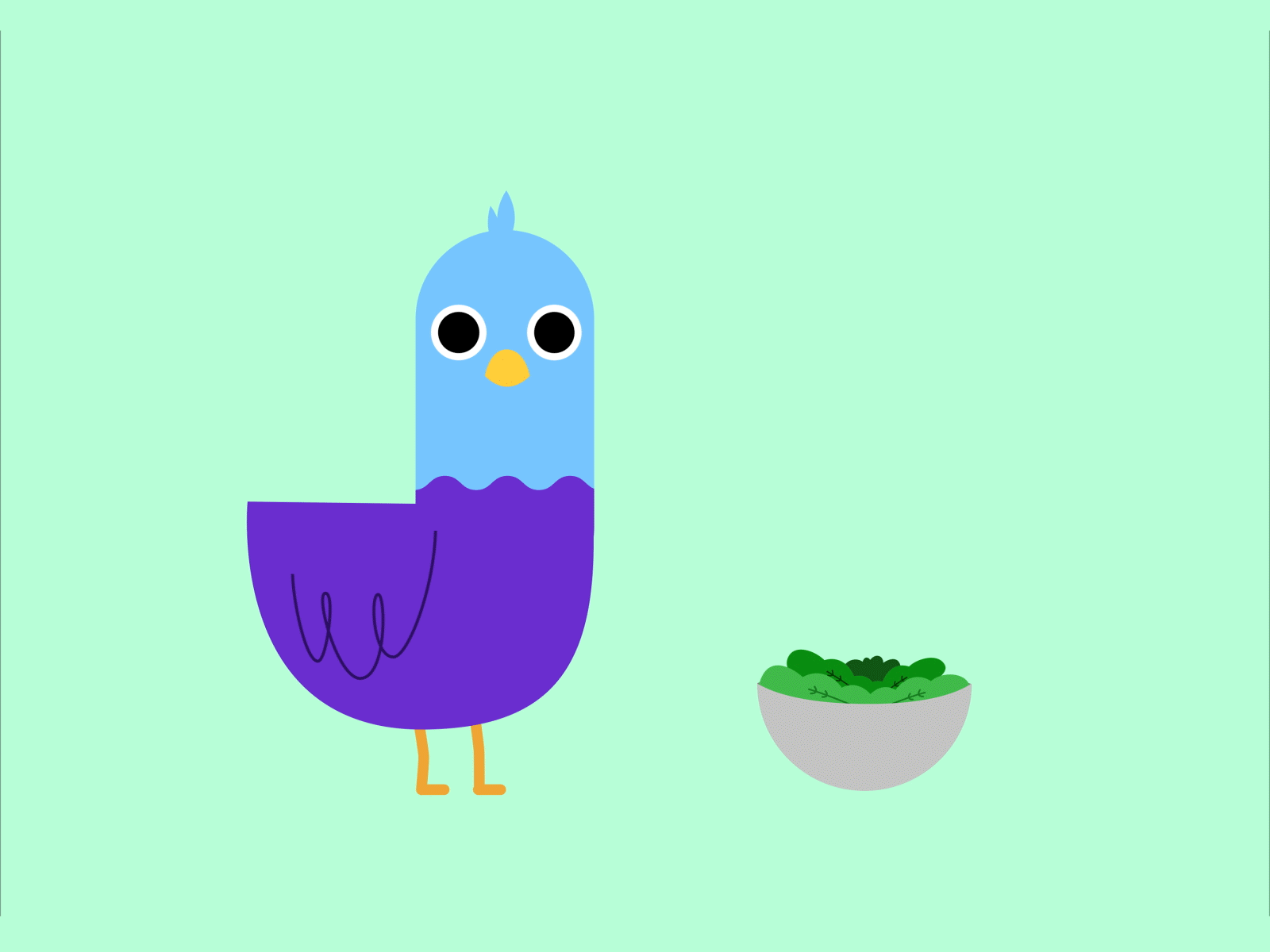 Pigeon n' Salad 2d aftereffects animal animation bird cartoon character design food illustration loop pigeon