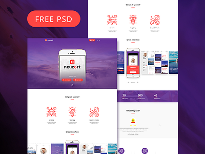 Neuzort Landing Page (Free PSD) app design free freebie landing page marketing mobile psd web