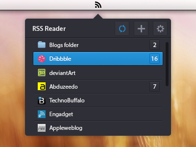 Mini RSS Reader app | Dark app black blue dark grey minil popup reader rss small version white