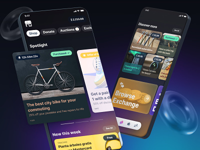 Sweatcoin - New Marketplace 💰 animation app buy clean colorful crypto crypto exchange cryptocurrency dark design donate illustration market marketplace mobile offers playful spend ui ux
