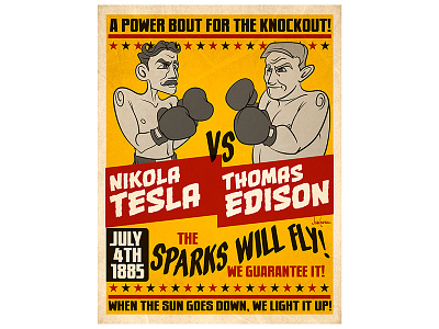 Tesla Edison Fight caricature edison illustration tesla