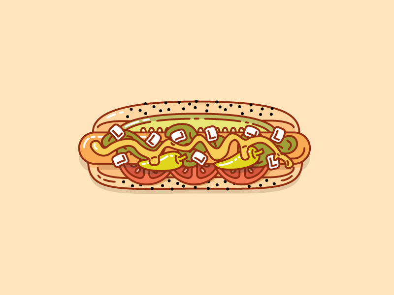 The Chicago Dog stroke line wrigley cubs chicago hotdog design