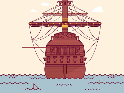Pirateship illustration lines minimal pirate ship pirates sharks stroke vector