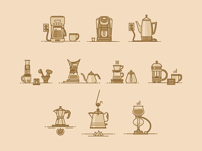 Brewing Methods brewing coffee design icons illustration vector