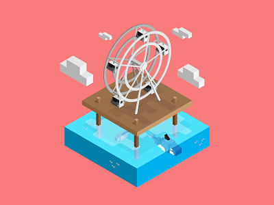 Ferris Wheel color dimensional illustration ferris wheel illustration isometric ocean orca