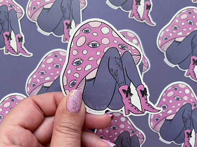 Pink Mushroom Lady character gloss hand drawn illustration lady mushroom online shop pattern procreate procreate art sticker art stickers