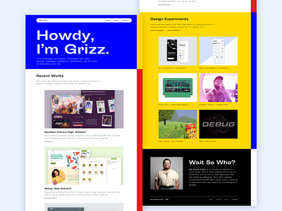 Grizz.World | Portfolio Update colorful de stijl memphis piet mondrian playful portfolio primary colors rectangles ui ux web design weird