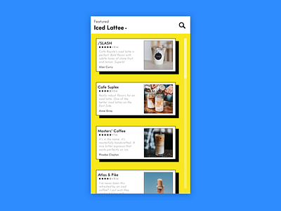 Local Coffee Review App – Newsfeed Design clean coffee ios newsfeed ui rating review ui ui yellow