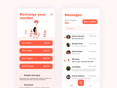 Texter: 2nd Number for Texting app button credits design figma ios iphonexs messages number popup design recharge search subscription texter ui unread