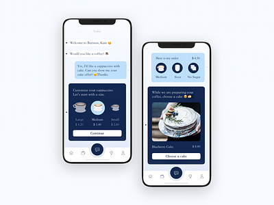 Service Restaurant Chatbot.🤖🤖 app app concept buttons cake chat chatbot choosed coffee conversation design emoji identity ios iphonexs order price restaurant service tab bar ui