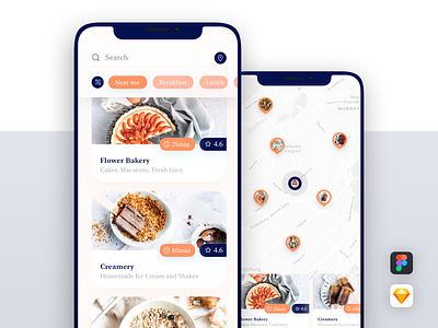 Swify - delivery app ui kit - map & search app app concept buttons delivery deliverykit design figma filter ios iphonexs map pin result search sketch sketchapp ui ui8 ui8net uidesign