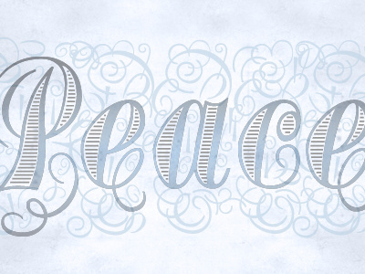 Peace blue christmas flourish holiday peace script snow
