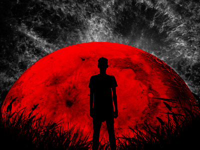 Red Mood black design graphic design grass moon nature photo manipulation photoshop red red moon sky space