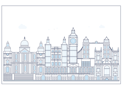 London as I Imagine art big ben blue bridge city flat illustration graphics illustration landmark landscape simple vector