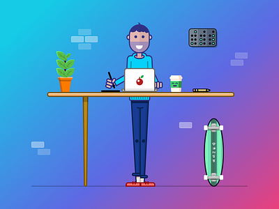 My Work Space binary coffee gradient illustration sketch standing desk stylus vector workspace