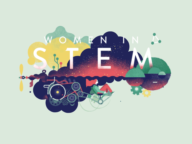 Women in STEM animation engineering fantasy gif girl loop machine science women