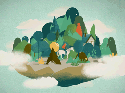 loop for Horsha loop animation illustration relaxed calm peace girl carousel tree bird forest woodshop nature horse island
