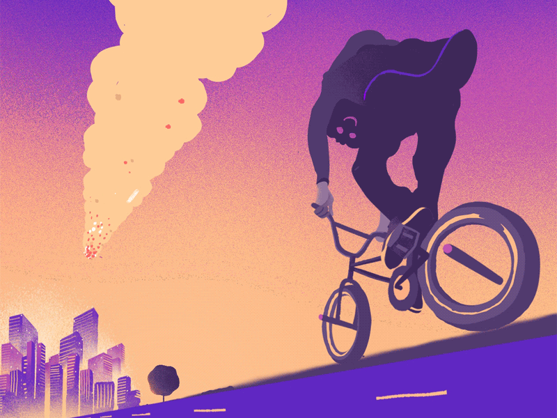 happy funeral animation apocalypse armageddon bike biking bmx city fun gif happy loop meteor