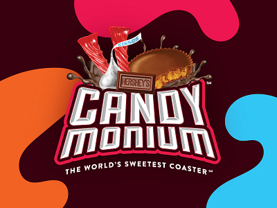 Candymonium Logo amusement park branding candy candymonium chocolate chocolatetown coaster design hershey hersheypark lockup logo logo design mark pennsylvania ride roller coaster sweet