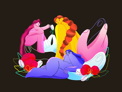 Dream girls character editorial illustration flat girl illustration procreate sex toy womanizer