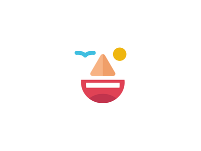 Laughing Face And Boat bird boat brand branding face flat laught logo logotype mark minimailsm smile sun
