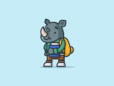 Smart Rhino animal book brand branding cartoon character creative cute elegant funny logo logotype mascot modern pupil rhino smart student wild