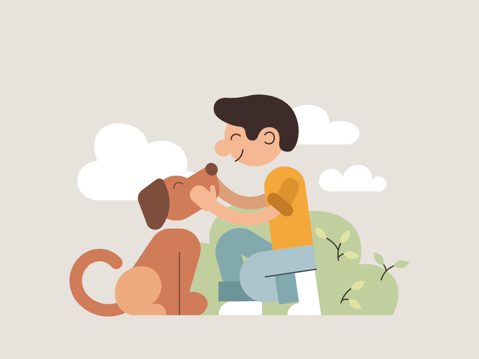 Best friend animal boy cute design dog flat friedship friend illustration nice pet ui vector