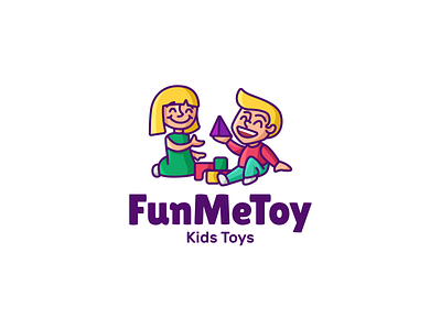 FunMeToys baby boy brand branding brick cartoon character creative cute elegant girl illustraion kids logo logotype mascot modern nice roy store