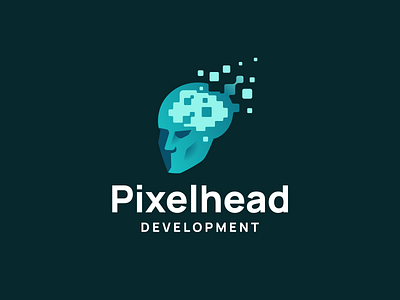 Pixel brain brand branding character creative development elegant game gamer head it logo logotype man mascot modern pixel smart studio tech