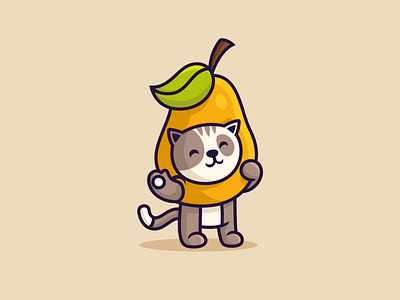 PearCat animal brand branding cartoon cat character cute design funny happy illustration logo logotype mascot modern nice pear pet sale unused