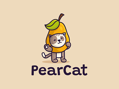 PearCat animal brand branding cat character creative cute design fruit funny illustration logo logotype mascot modern nice pear pet sale unused