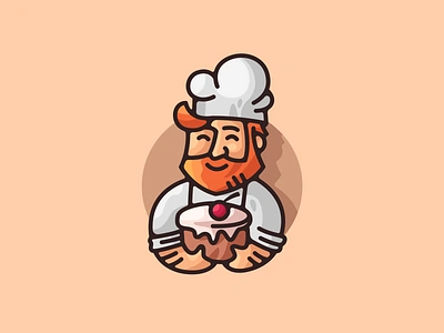 Cartoon baker baker bakery beard bearded brand branding cake cartoon cooking cute design elegant funny illustration logo logotype man modern nice sale