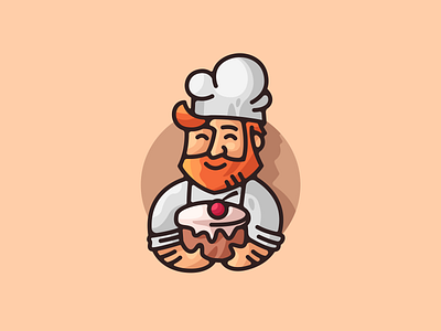 Cartoon baker baker bakery beard bearded brand branding cake cartoon cooking cute design elegant funny illustration logo logotype man modern nice sale