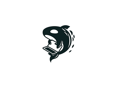 It orca black brand branding character design development elegant fish illustration it laptop logo logotype mascot modern monochrome notebook orca programmer tech